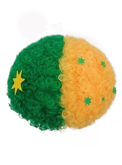 Adults Green And Gold Aussie Afro Wig With Stars Top Image