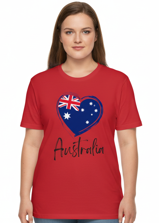 Adults Red Plus Size T-Shirt with Australia Flag Heart Print Main Image