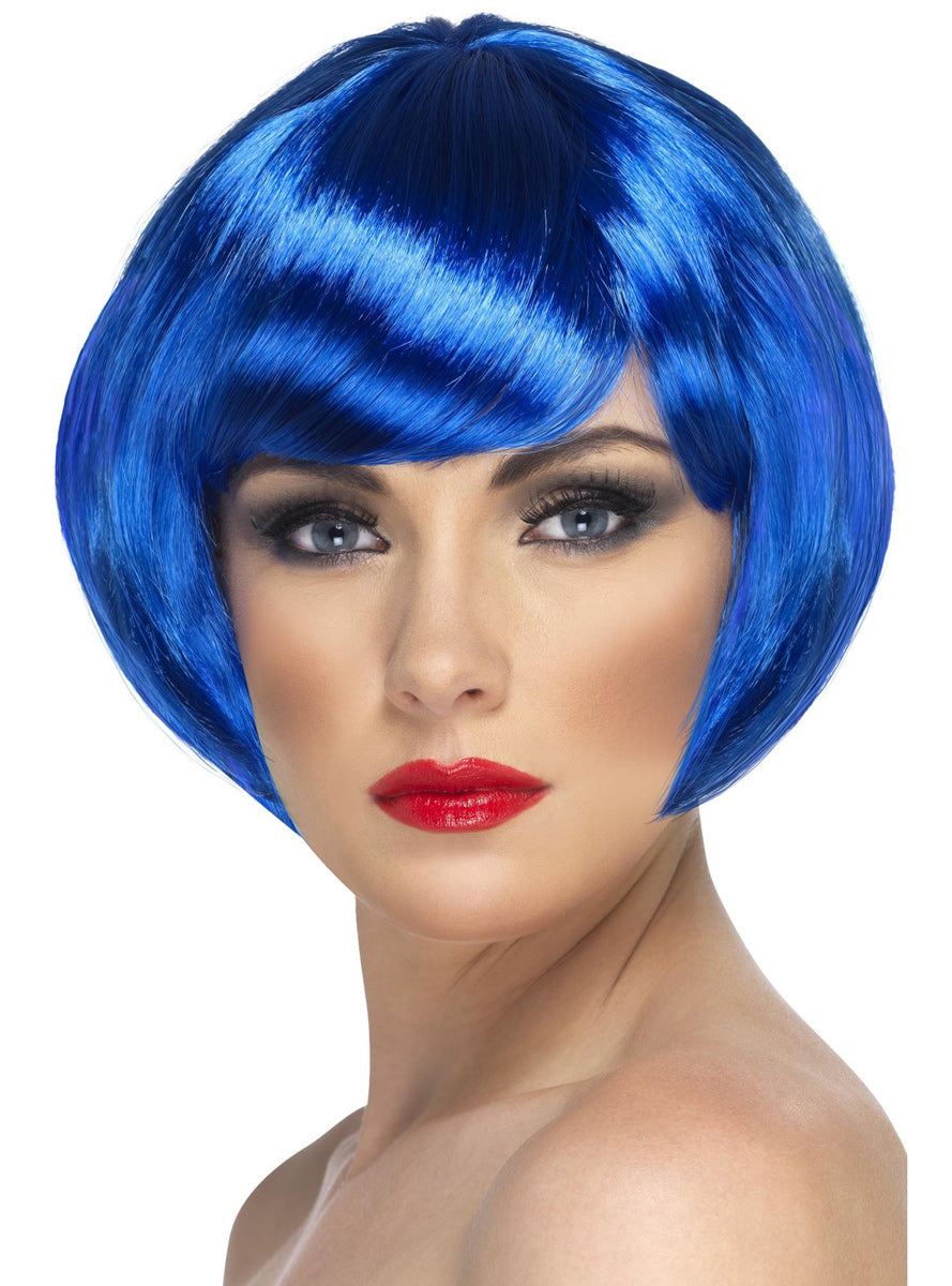 Short Blue Womens Bob Costume Wig With Fringe - Main Image