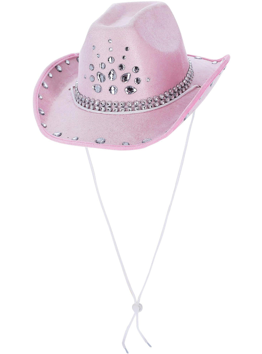 Womens Baby Pink Cowgirl Costume Hat with Rhinestones