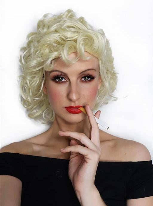 Bad Sandy Womens Short Blonde Curly 1950s Costume Wig - Alternative Image 5