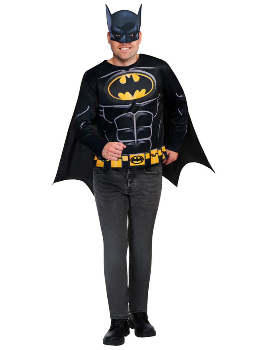 Batman Mens DC Superhero Costume Shirt and Mask Set – Alternative Image 2