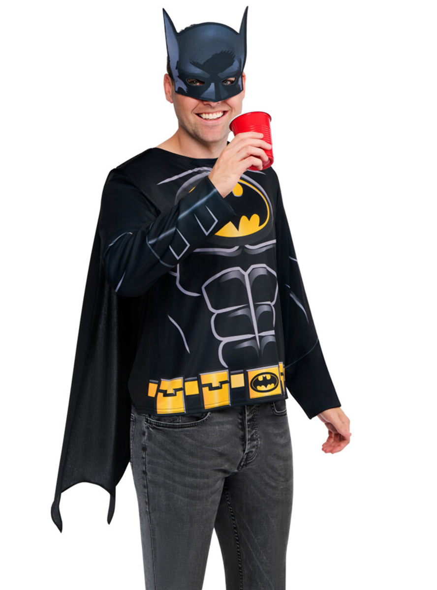 Batman Mens DC Superhero Costume Shirt and Mask Set – Alternative Image 3