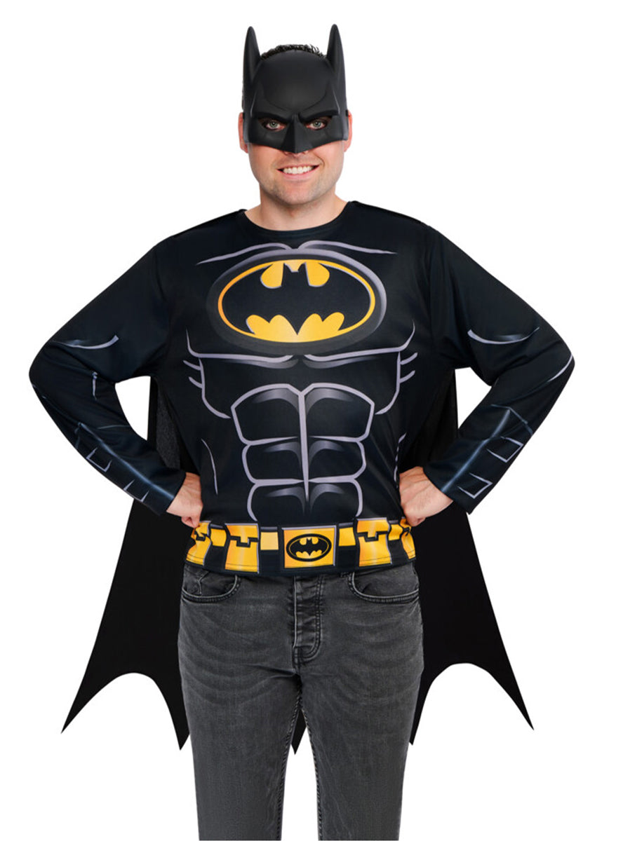 Batman Mens DC Superhero Costume Shirt and Mask Set – Close Image
