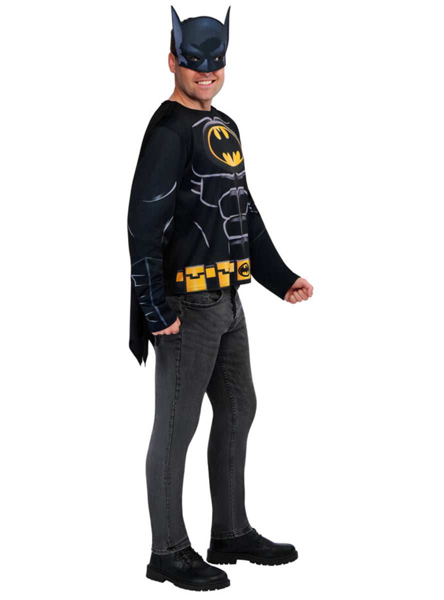Batman Mens DC Superhero Costume Shirt and Mask Set – Side Image