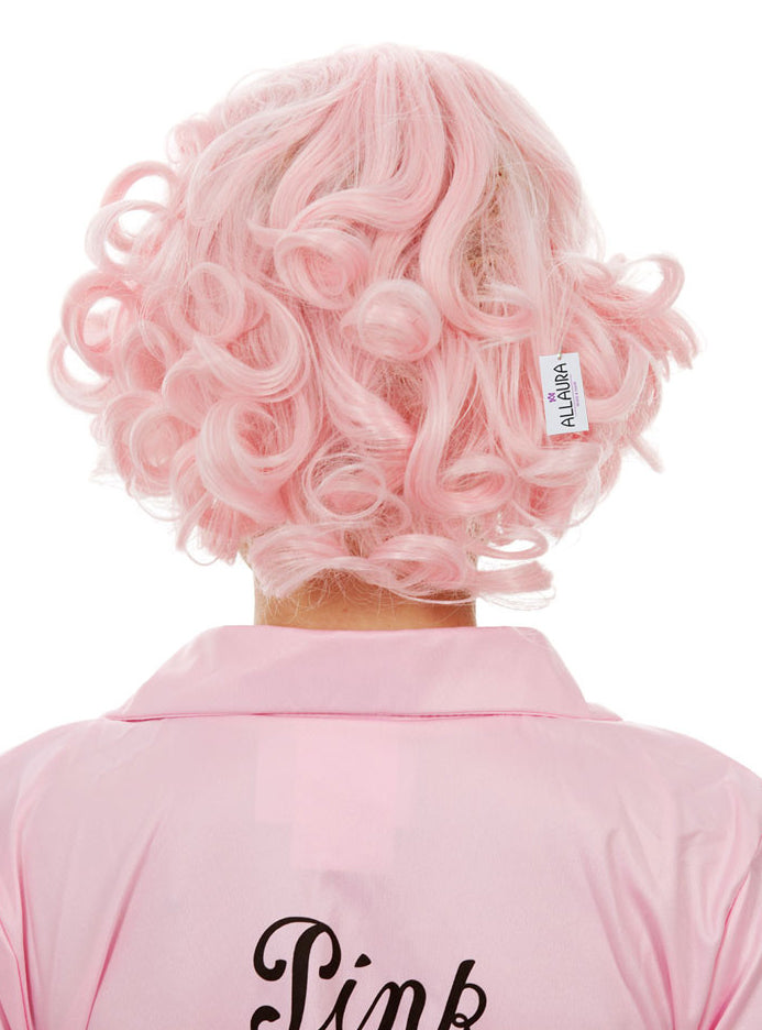 Beauty School Drop Out Womens Short Pink Curly Costume Wig - Back Image