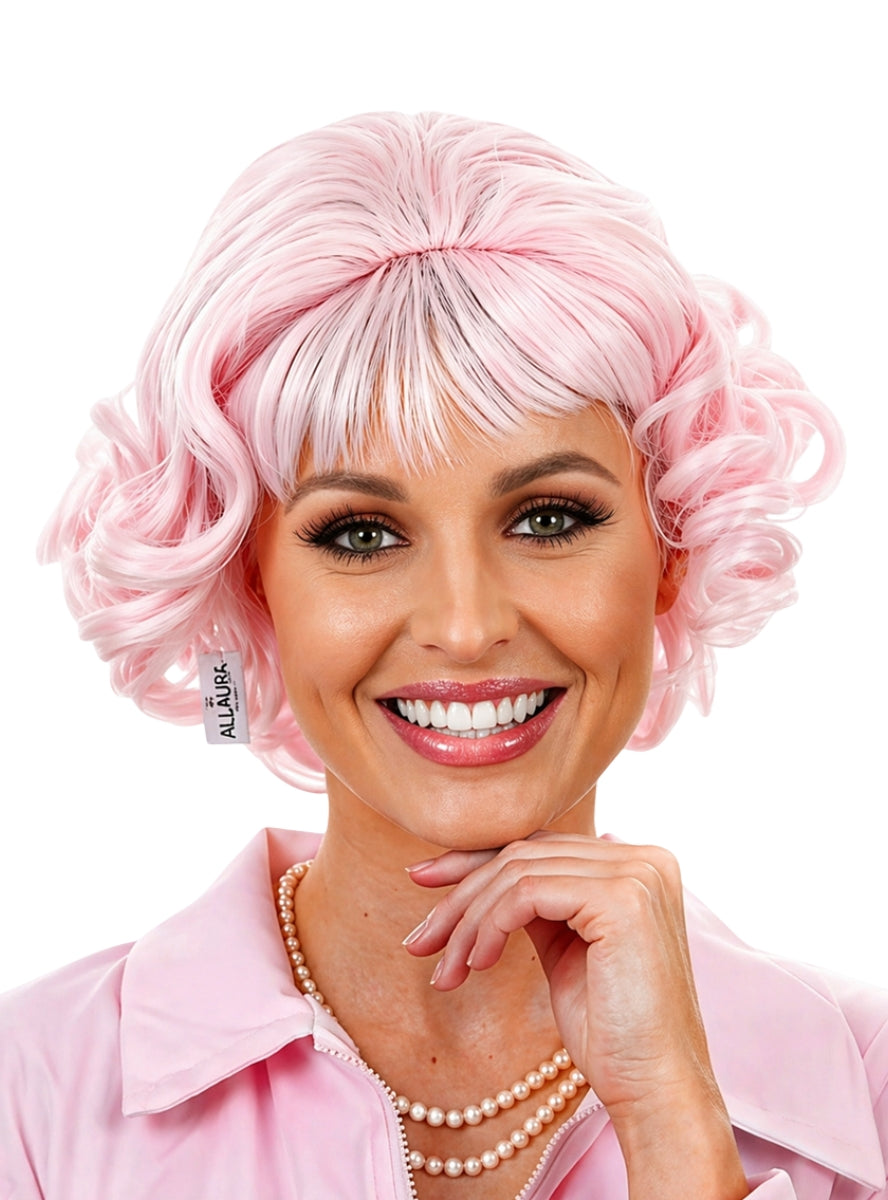 Beauty School Drop Out Womens Short Pink Curly Costume Wig - Main Image