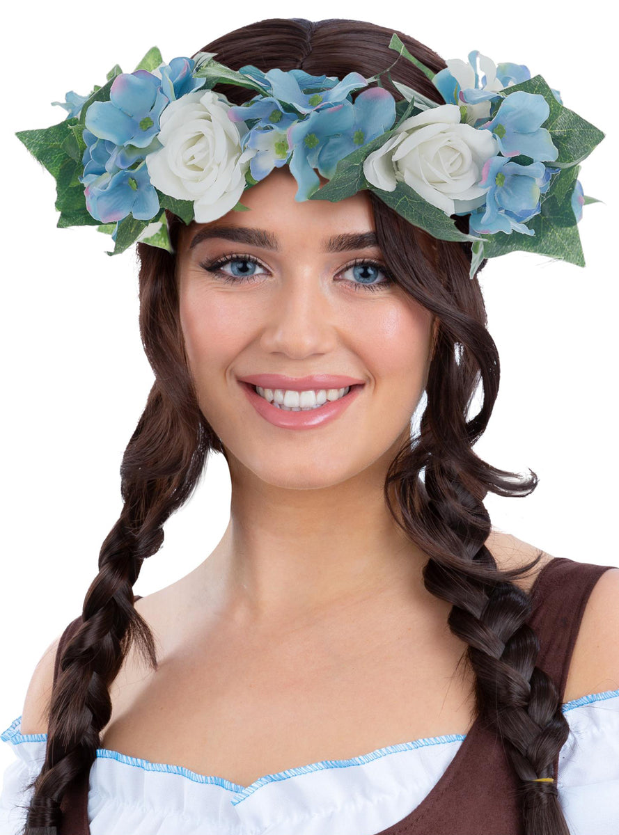 Womens Blue and White Beer Maiden Flower Crown
