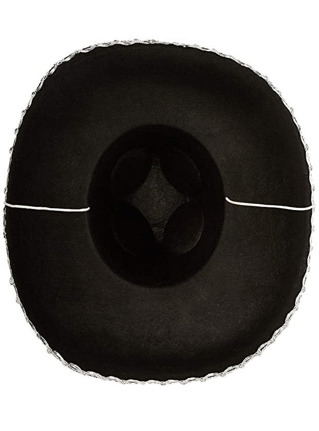 Black Mexican Sombrero Hat with Silver Hat Band - Top Image