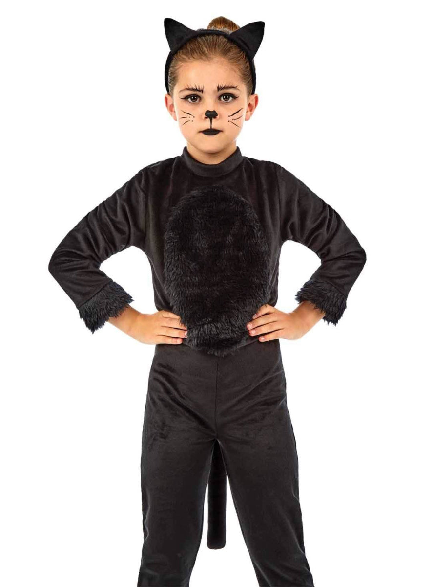 Black Cat Girls Halloween Jumpsuit - Close Image