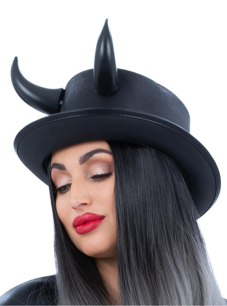 Black Devil Horn Top Hat - Main Image