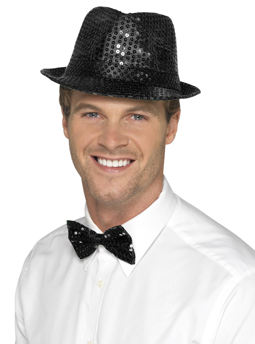 Adults Black Sequin Trilby Costume Hat - Alternate Image