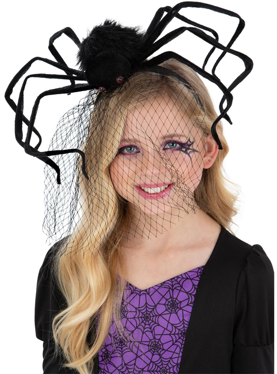Black Spider Headband with Veil - Main Image