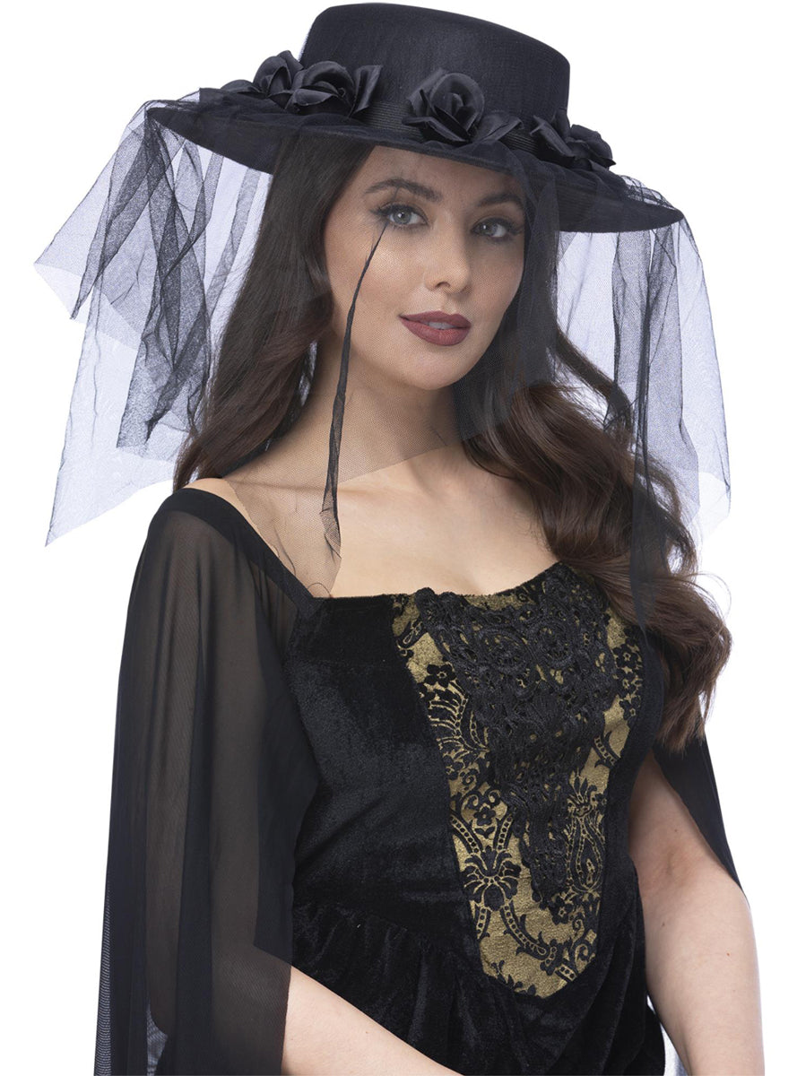 Veiled Black Widow Costume Hat - Main Image