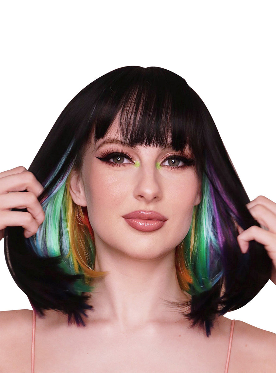 Black and Rainbow Womens Heat Resistant Bob Wig - Main Image