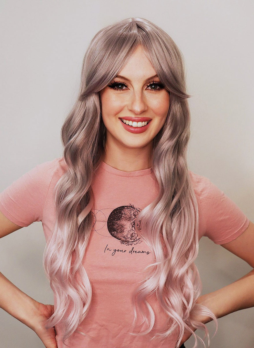 Blaire Womens Deluxe Silver Grey Wavy Fashion Wig with Light Pink Ends - Alternative Image 2