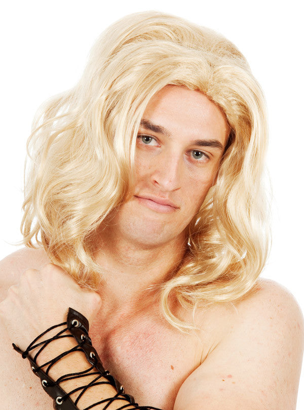Blonde Hero Mens Shoulder Length Wavy Costume Wig - Alternative Image