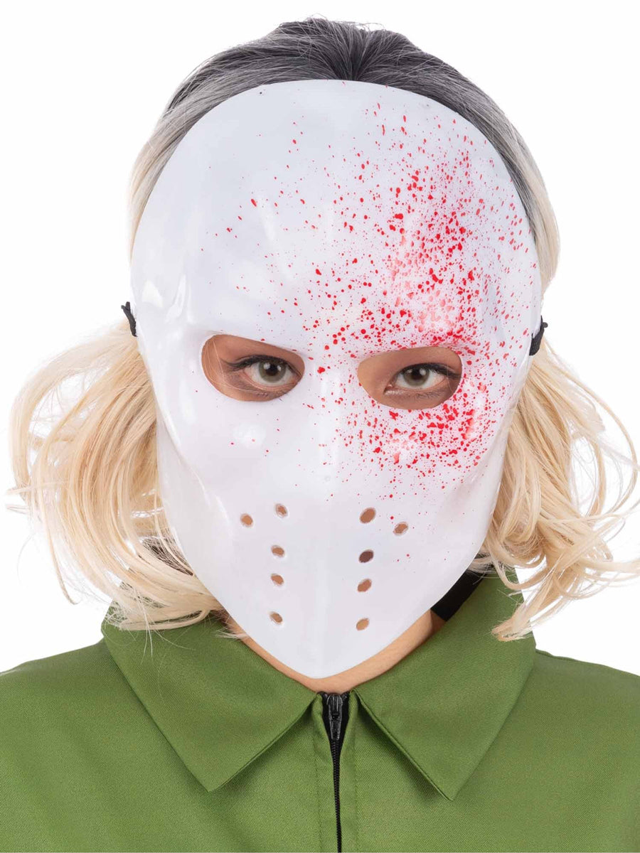 White Halloween Hockey Mask for Adults with Blood Splatter - Alternate Image