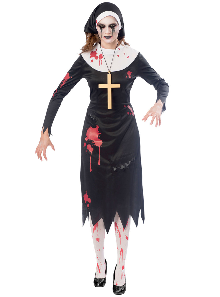 Womens Blood Splattered Zombie Nun Halloween Costume - Main Image