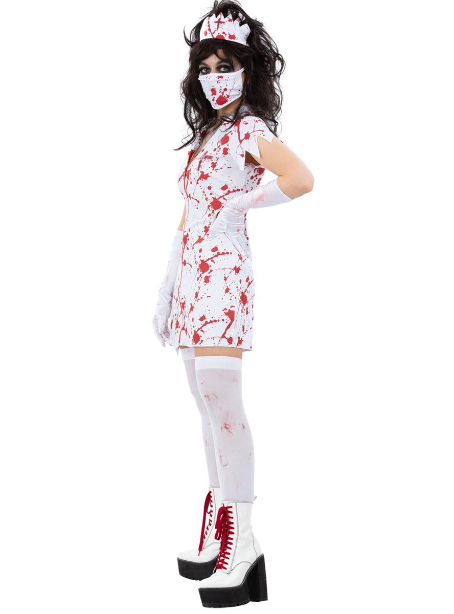 Plus Size Womens Blood Splattered Bloody Nurse Halloween Costume - Side Image