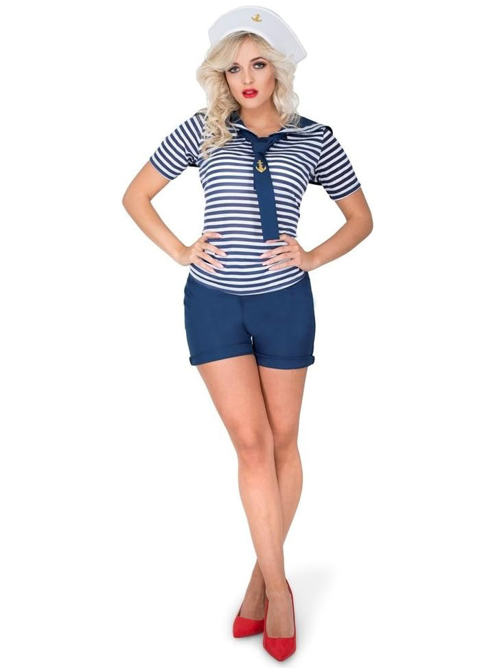 sexy blue and white striped sailor plus size womens costume - main image