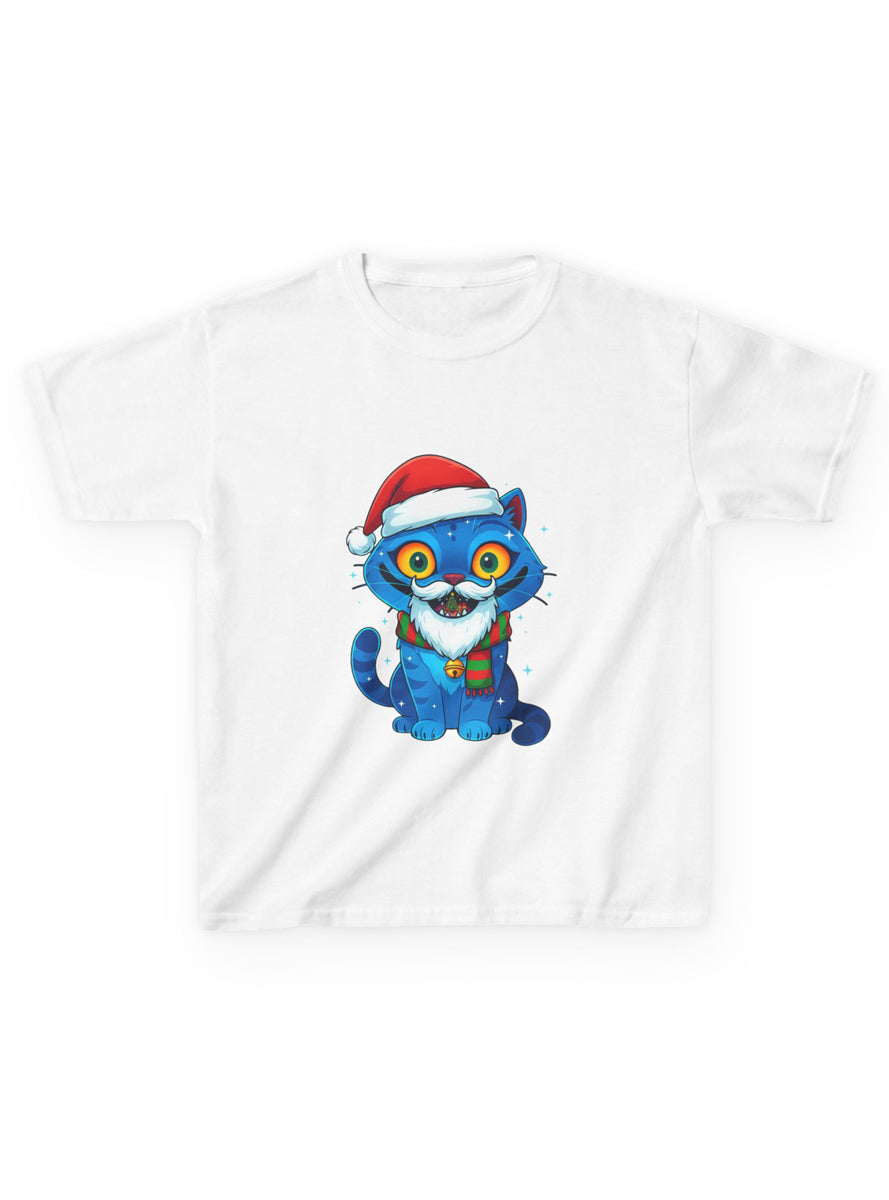 Teens White T-Shirt with Blue Christmas Demon Cat KPop Demon Hunters Print