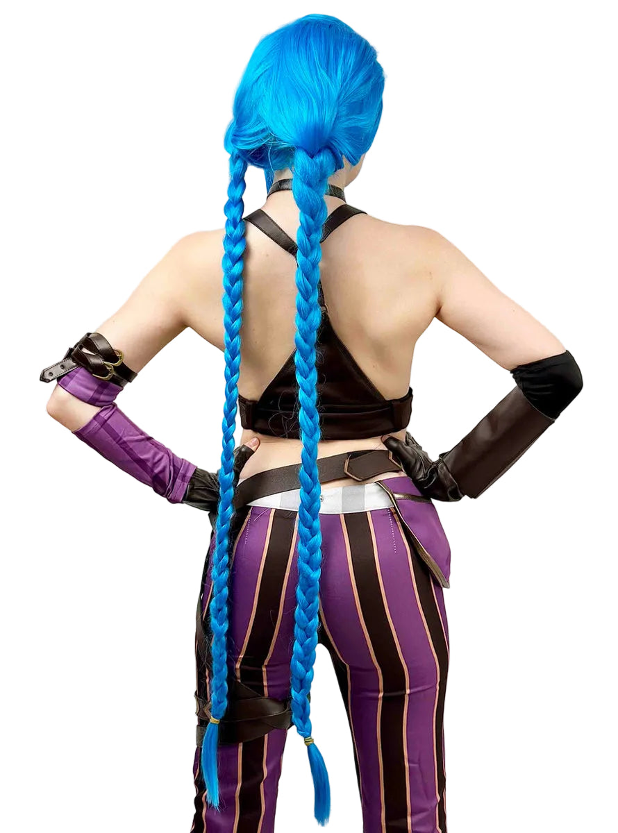Blue Legend Womens Long Blue Plaits Cosplay Costume Wig - Back Image