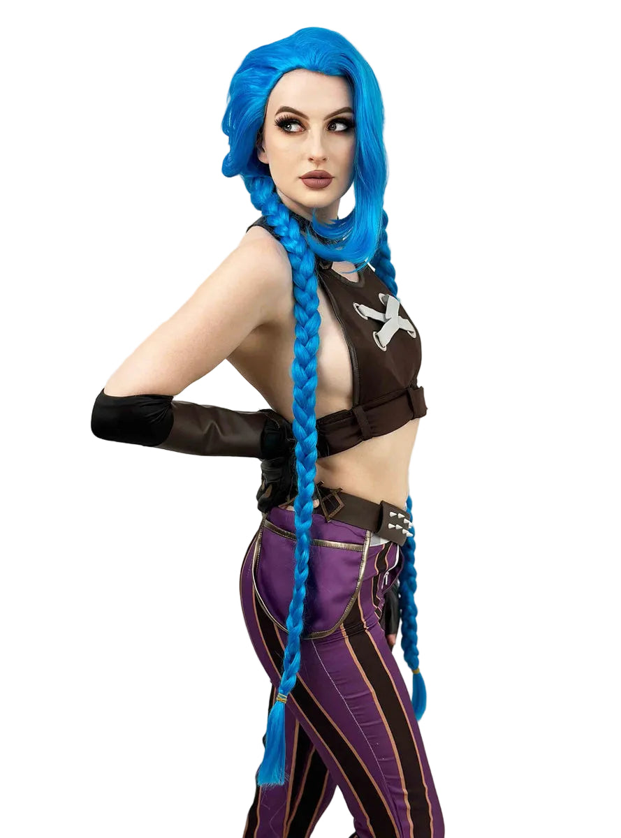 Blue Legend Womens Long Blue Plaits Cosplay Costume Wig - Side Image