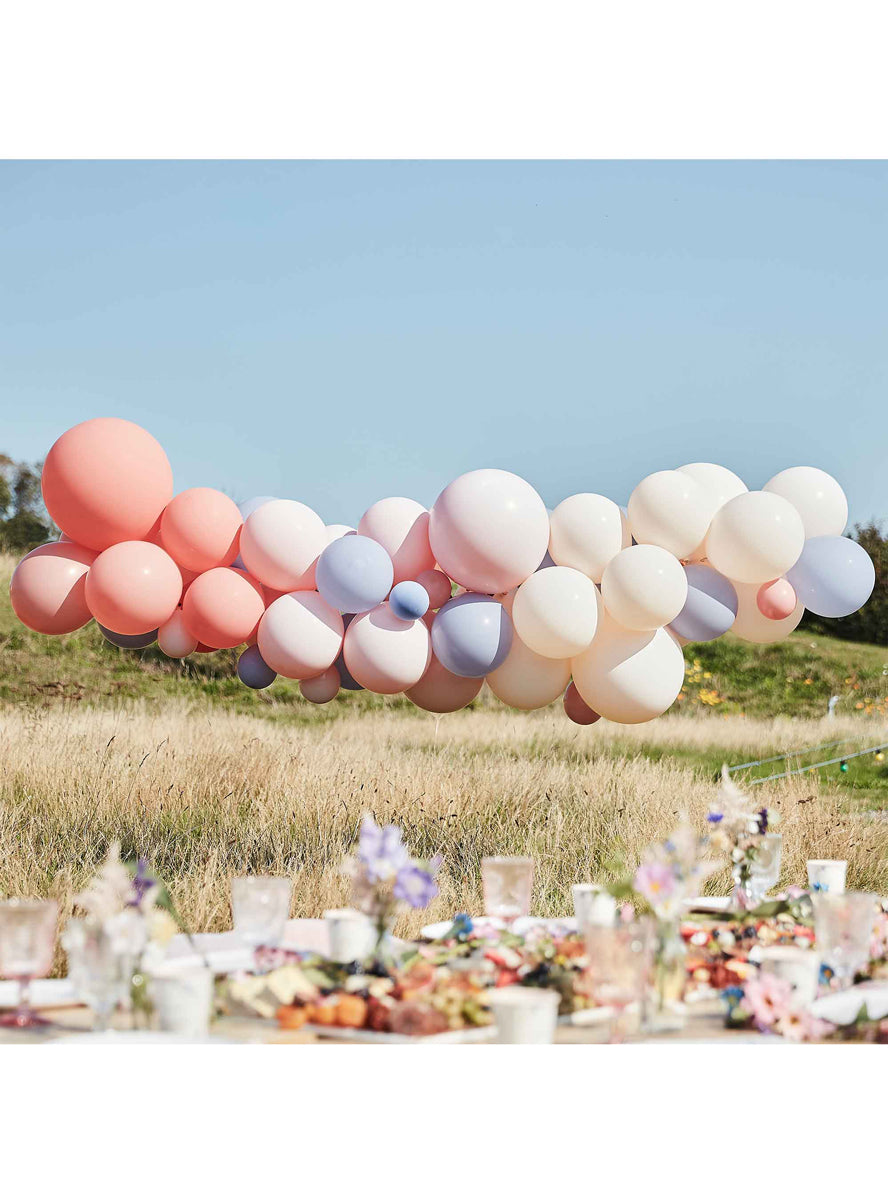 pastel bohemian bridal balloon arch - lifestyle image