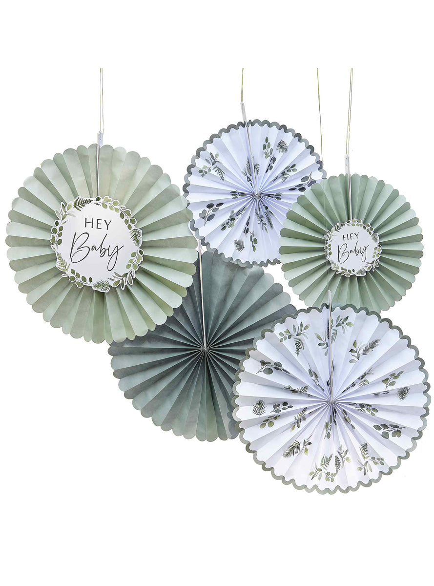Botanical Baby Paper Fans 5 Pack - Main Image