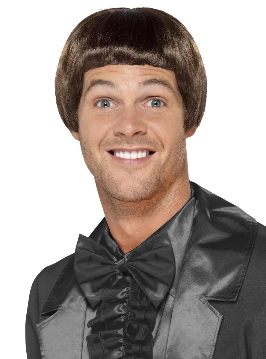 Mens Brown Bowl Cut Costume Wig