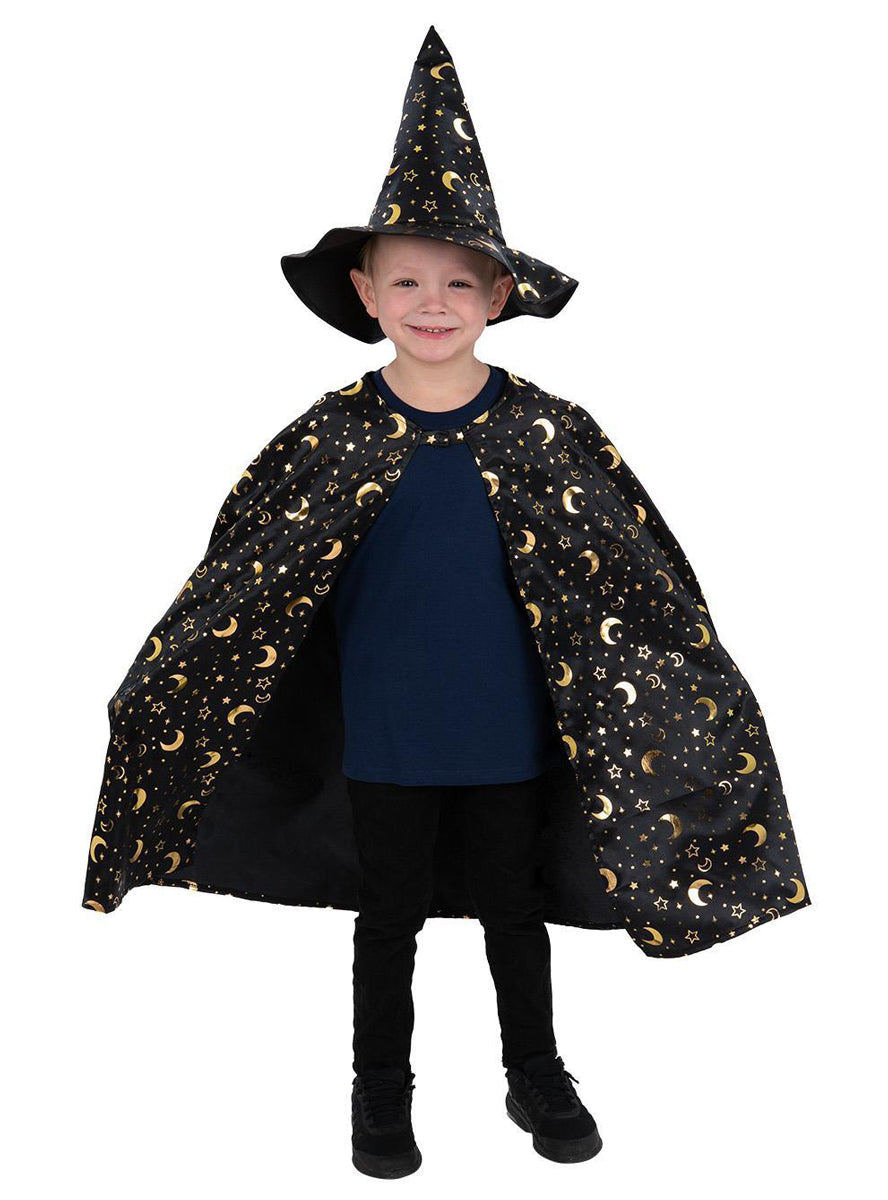 Boys halloween wizard cape and hat set - Alternative image