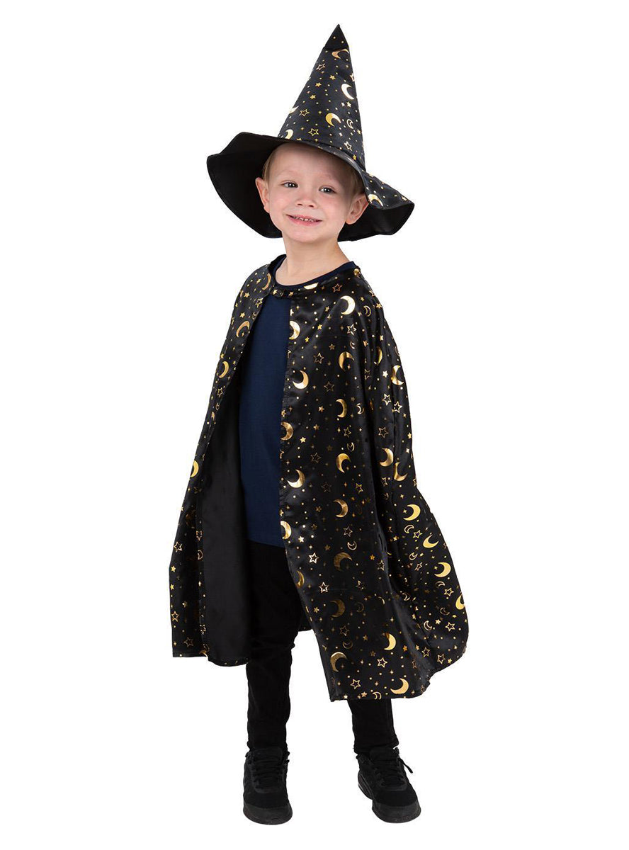 Boys halloween wizard cape and hat set - Main image