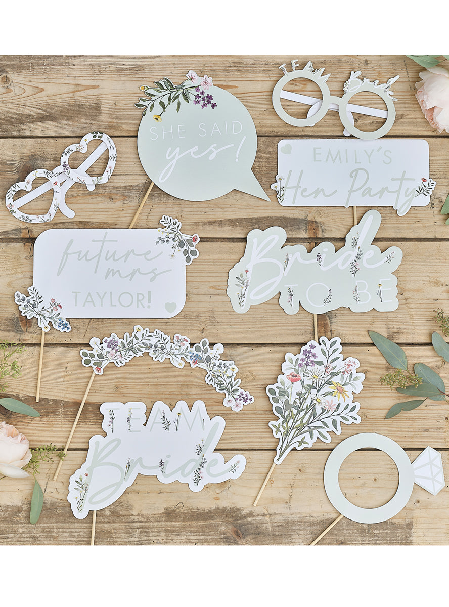 team bride photo booth props engagement party - lifestyle image