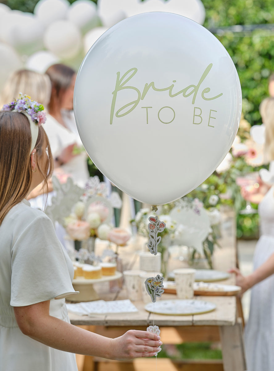 white bridal shower bride to be flower balloon - lifestyle image