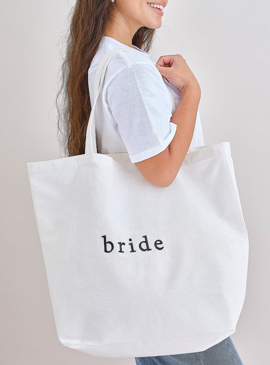 white canvas bridal tote bag - main image