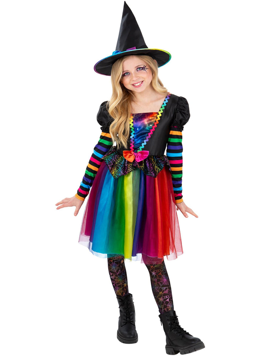 Girls pretty bright halloween witch costume - Alternative image