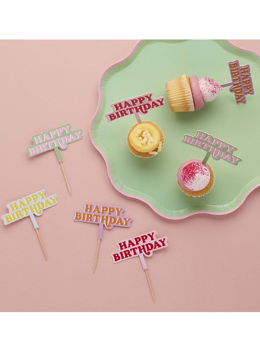 Bright Banquet 12 Pack Happy Birthday 9cm Food Picks — Lifestyle Image 1