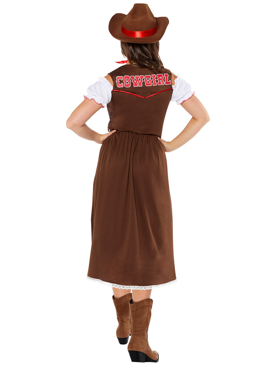 Plus Size Womens Brown Western Cowgirl Costume - Back Image