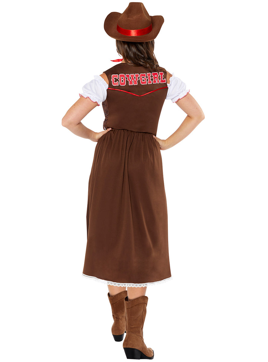 Womens Brown Wild West Cowboy Costume - Back Image