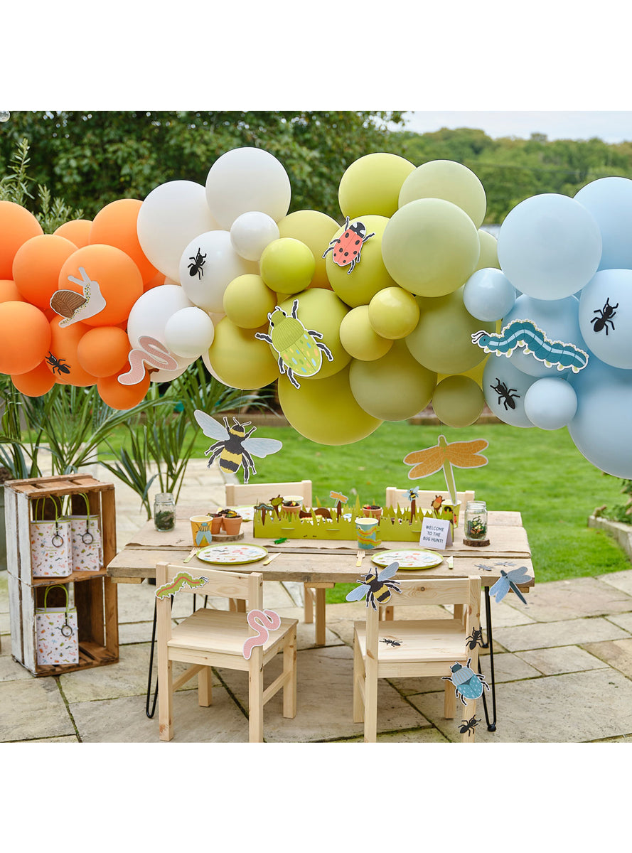 Bugging Out 55 Piece Orange Blue Green And Cream Balloon Arch Kit - Lifestyle Image