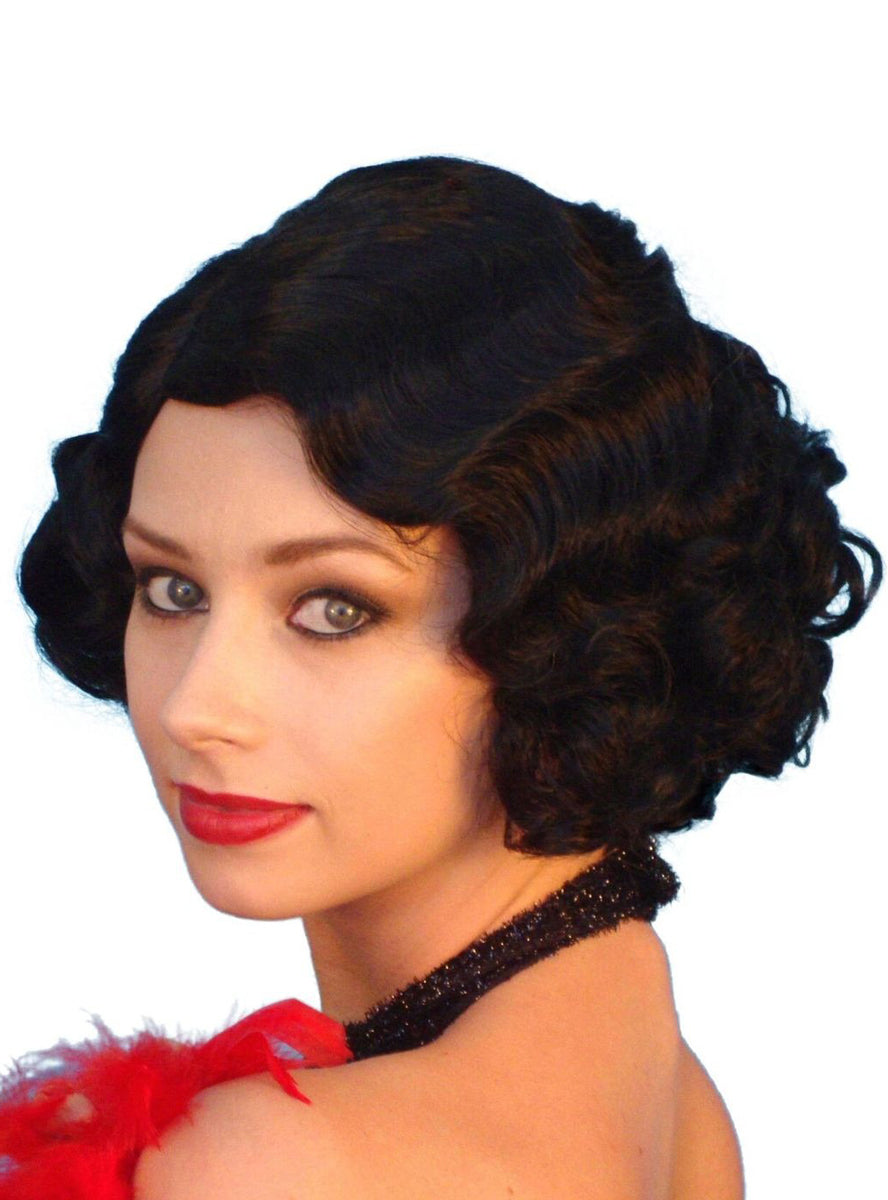 Womens Short Black Curly Cabaret Costume Wig