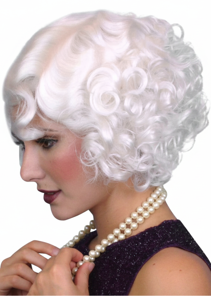 Womens Short White Curly Cabaret Costume Wig - Main Image