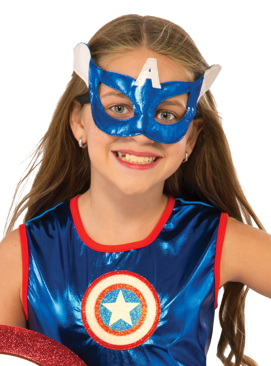 Toddler Girls Blue Captain America Superhero Costume - Close Image