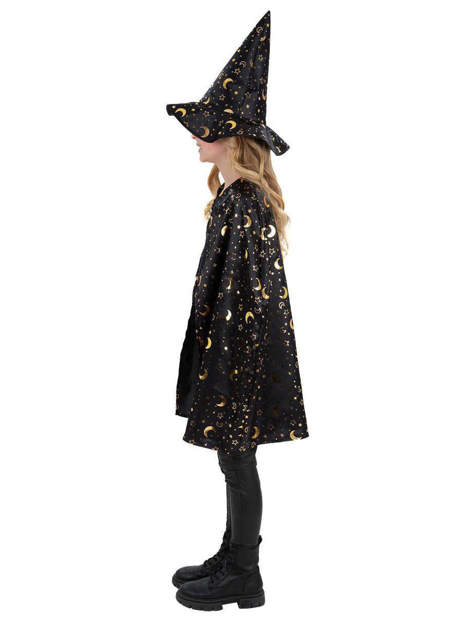 Girls halloween witch cape and hat costume set - side image