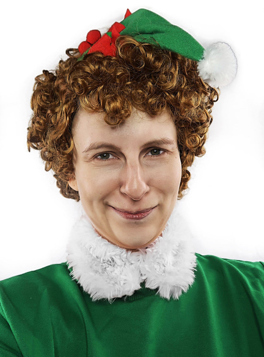 Cheeky Elf Adults Short Brown Curly Costume Wig - Alternative Image 1