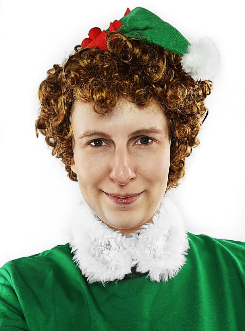 Cheeky Elf Adults Short Brown Curly Costume Wig - Main Image