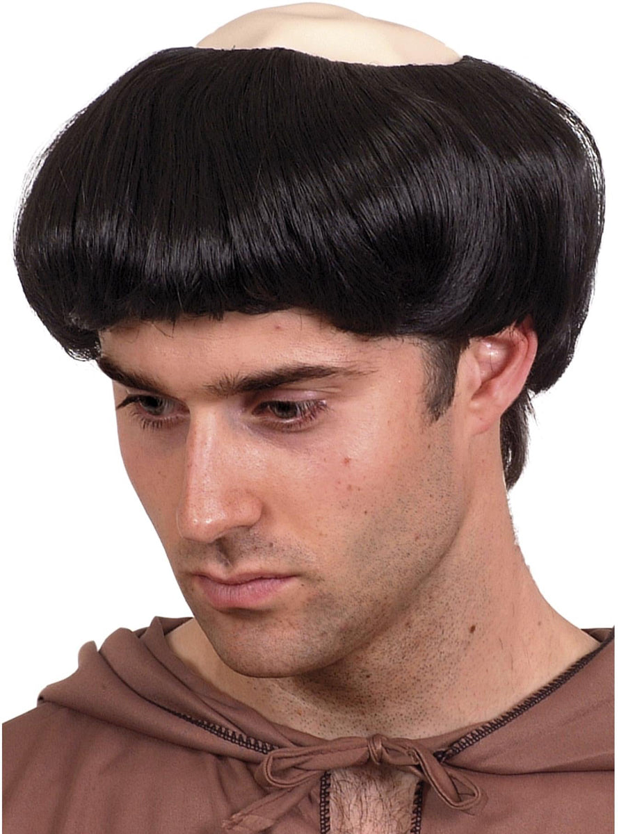 Brown Monk Mens Costume Wig