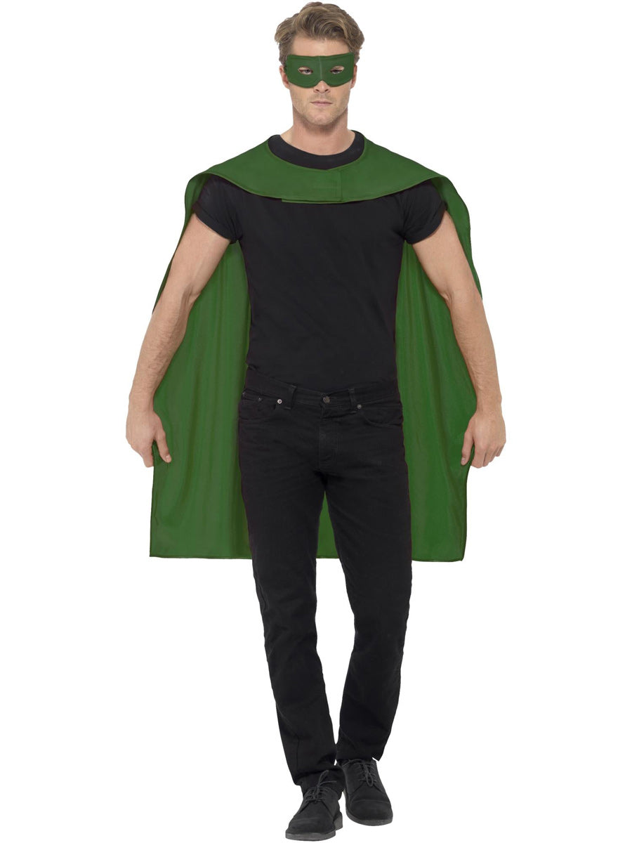Mens Green Superhero Costume Cape And Mask Set - Main Image