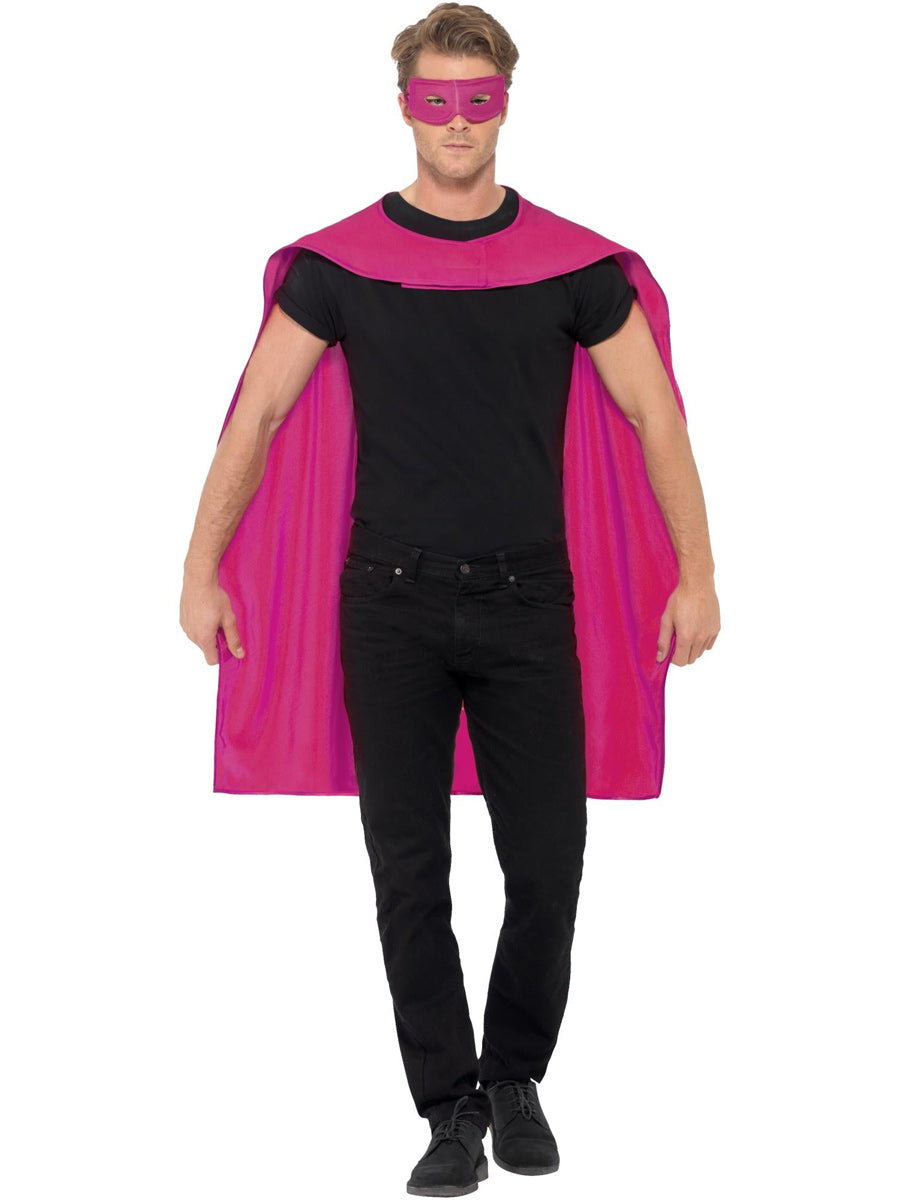 Mens Pink Superhero Costume Cape And Mask Set - Main Image